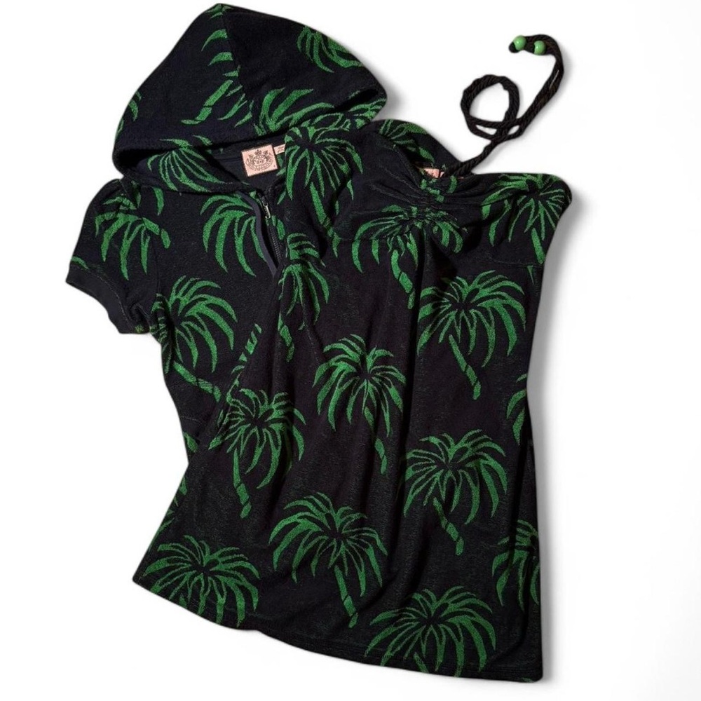 🌴 Juicy Couture terrycloth set navy and green palm tree print size small